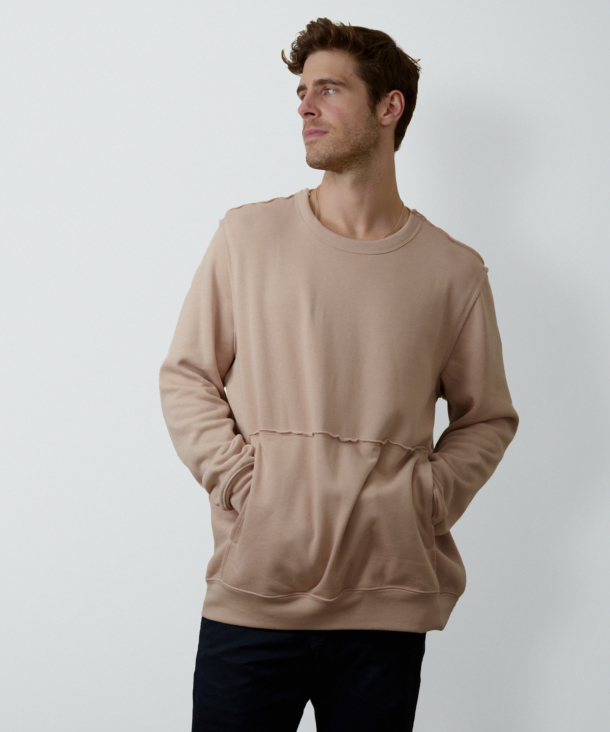 Layered Kangaroo Pocket Sweatshirt for Men (Heather Oat)