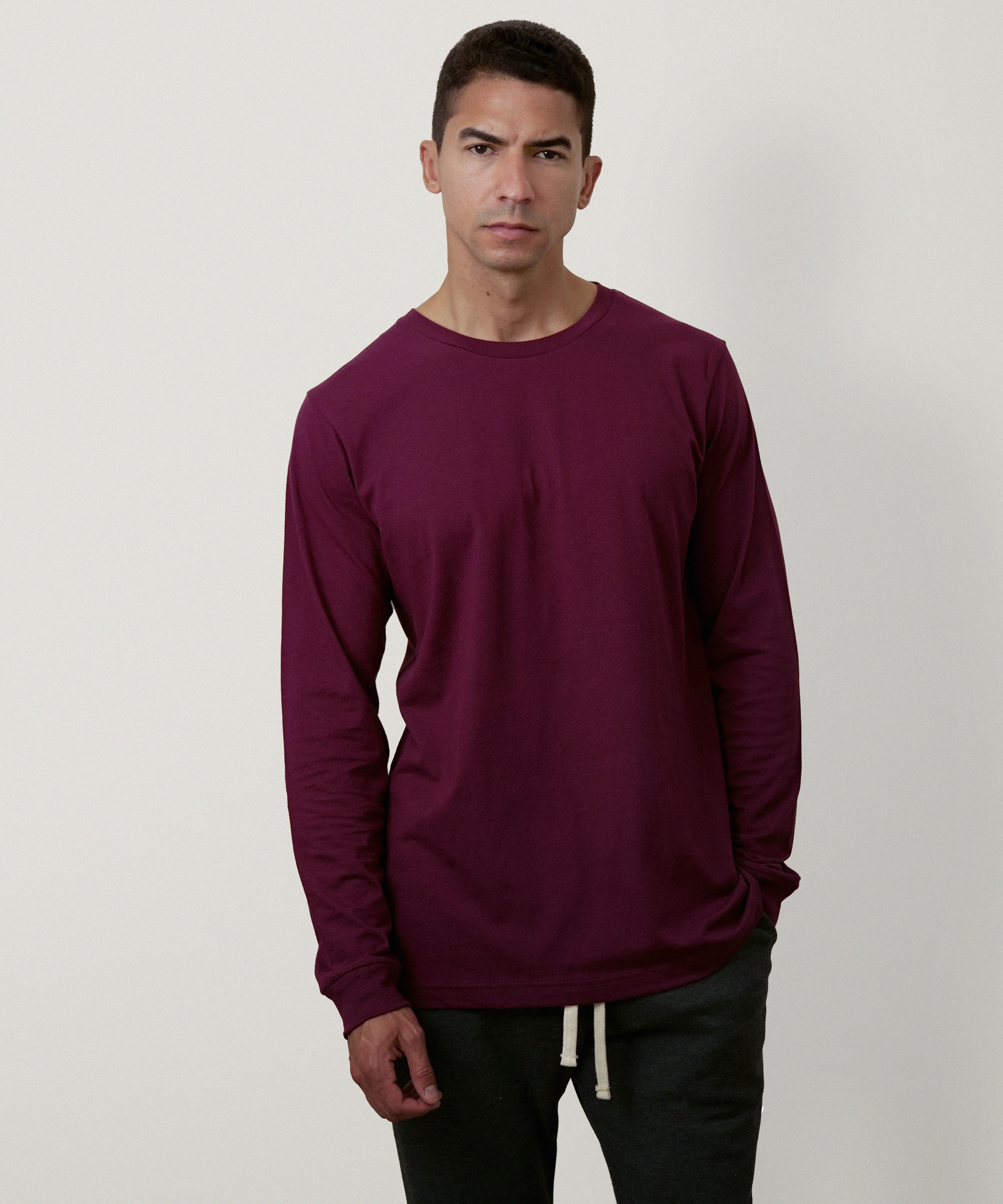 Essential Long Sleeve T-Shirt for Men (Maroon)
