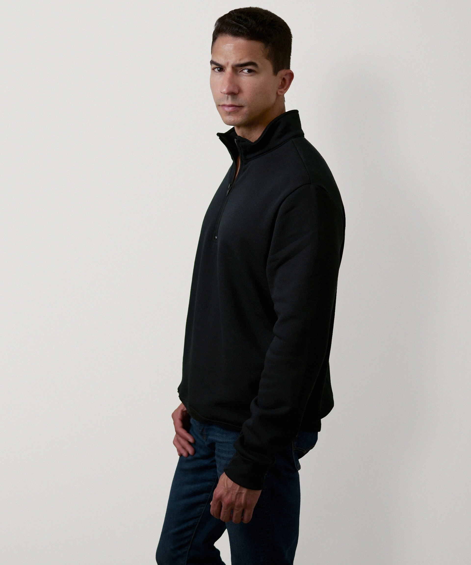 Quarter Zip Sweatshirt for Men (Black)